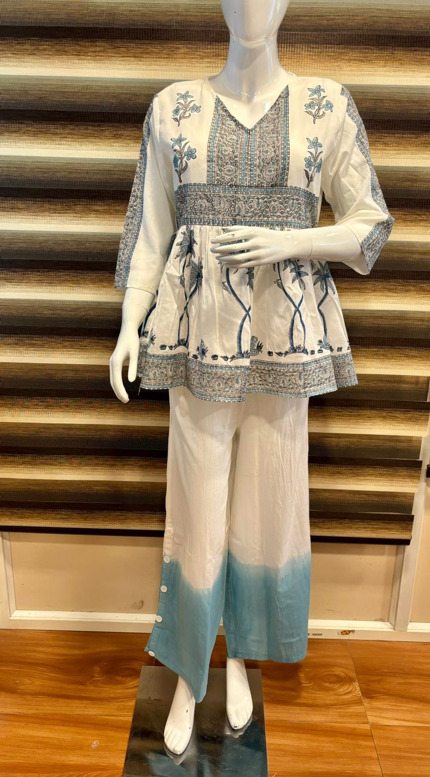 "Tranquil Garden" 100% Mulmul Cotton Peplum Co-ord Set