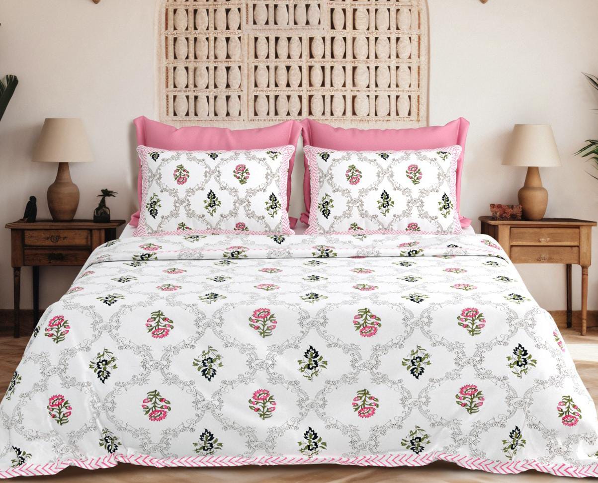 Royal Vines Pure Cotton Bedspread – Jumbo Size with 2 Pillow Covers