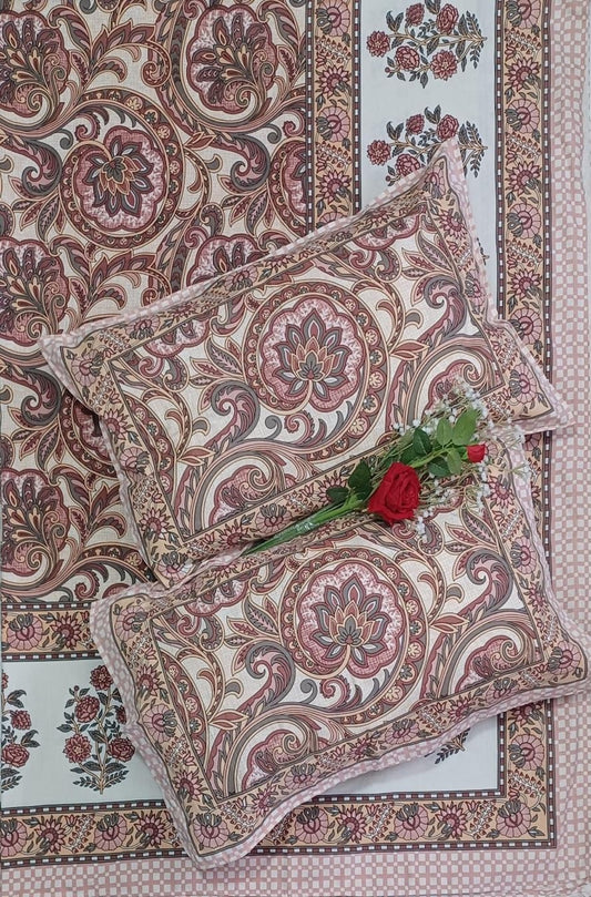 Royal Vines Pure Cotton King Size Bedsheets with Matching Pillow Covers – Premium Quality