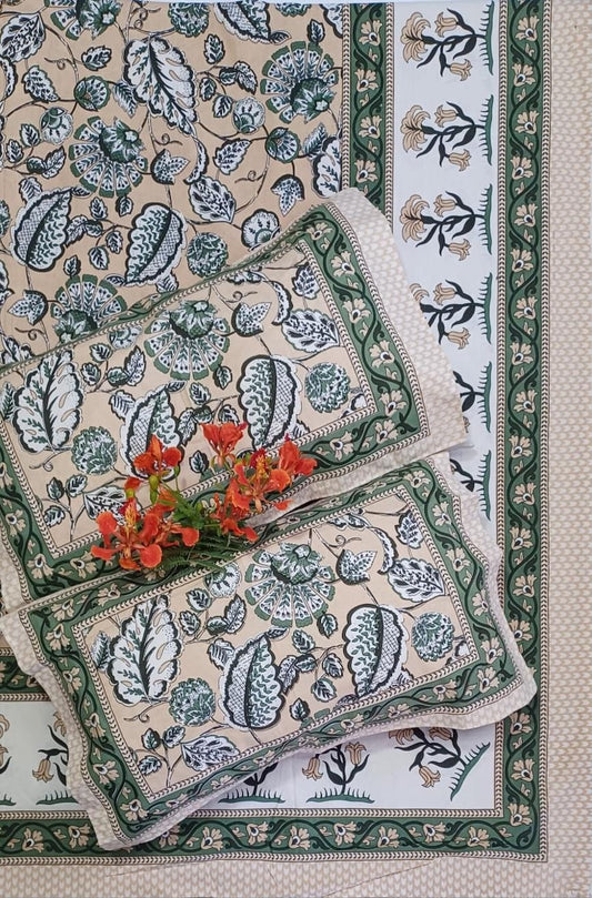 Rustic Bloom Pure Cotton King Size Bedsheet Set – Earthy Elegance with Pillow Covers