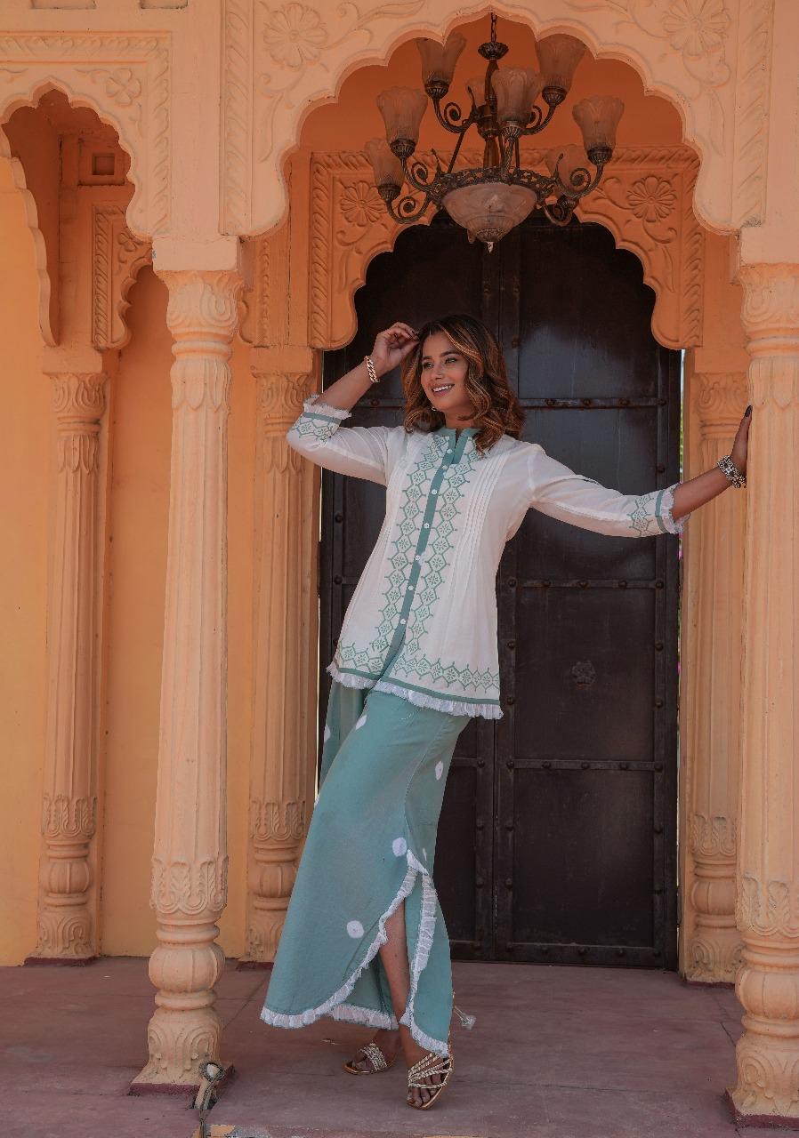 "Mint Heritage" Mulmul Cotton Co-ord Set