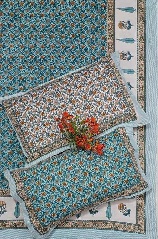 Vintage Vines Pure Cotton King Size Bedsheet Set – Terracotta Tapestry with Pillow Covers