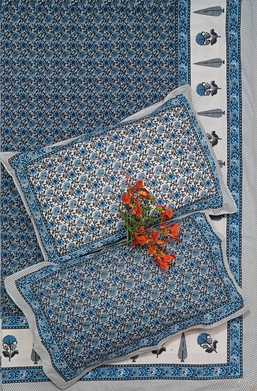 Vintage Vines Pure Cotton King Size Bedsheet Set – Terracotta Tapestry with Pillow Covers