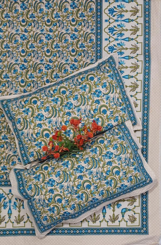 Meadow Bloom King Size Cotton Bedsheet Set with Matching Pillow Covers – Premium Quality