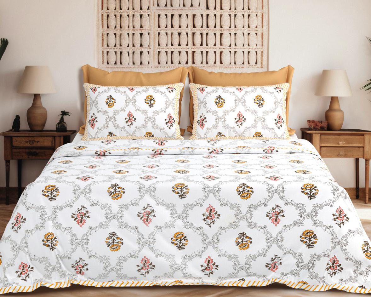 Royal Vines Pure Cotton Bedspread – Jumbo Size with 2 Pillow Covers