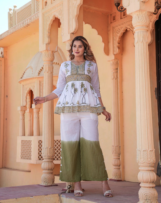 "Tranquil Garden" 100% Mulmul Cotton Peplum Co-ord Set