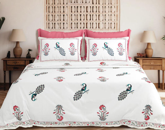 Peacock Royale Jumbo Cotton Bedsheet Set – 108x108 Inches with 2 Pillow Covers