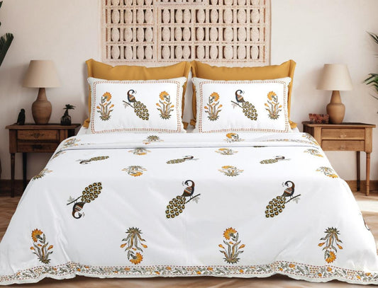 Peacock Royale Jumbo Cotton Bedsheet Set – 108x108 Inches with 2 Pillow Covers