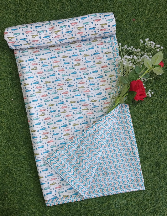 "Little Cars & Zigzag Roads" Reversible Cotton Kids Dohar