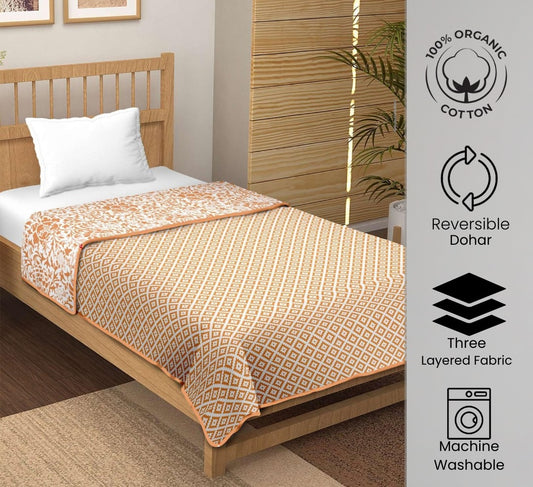 "Saffron Symphony" Reversible Organic Cotton Dohar