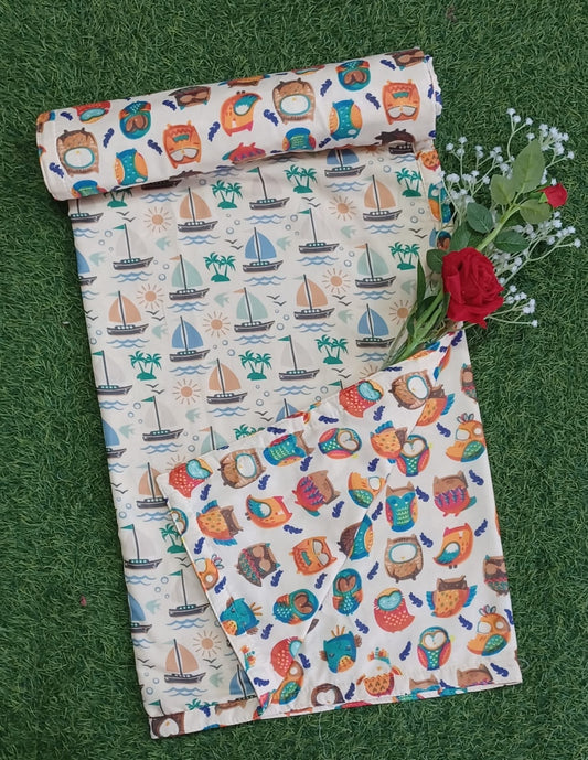 "Sailing Boats & Sleepy Owls" Reversible Cotton Kids Dohar