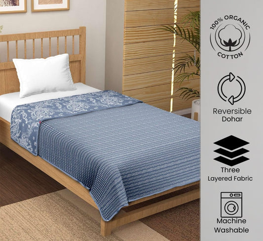 "Indigo Whisper" Reversible Organic Cotton Dohar
