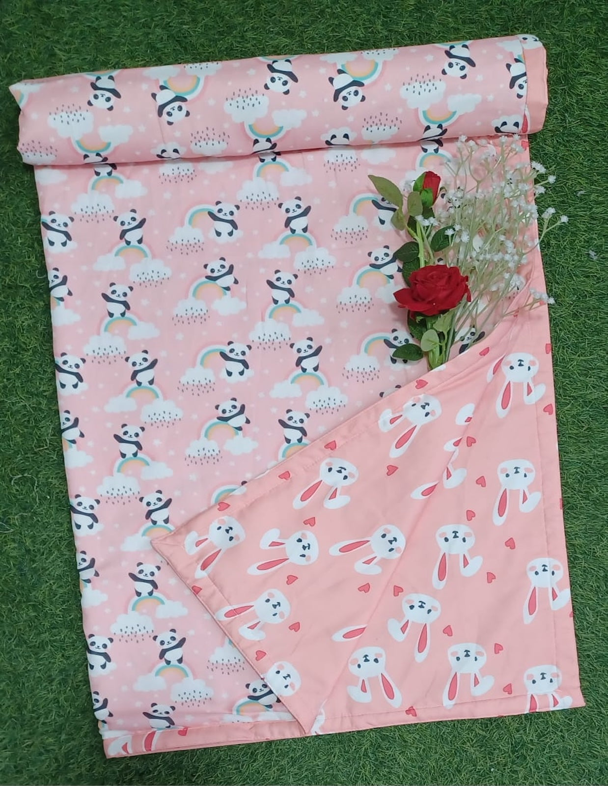 "Panda & Bunny" Reversible Cotton Kids Dohar