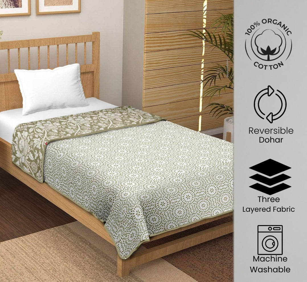 "Olive Bloom" Reversible Organic Cotton Dohar