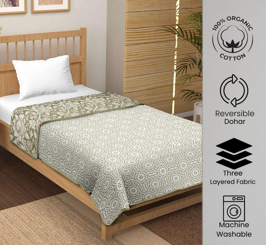 "Olive Bloom" Reversible Organic Cotton Dohar