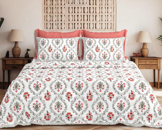 Royal Vines Pure Cotton Bedspread – Jumbo Size with 2 Pillow Covers