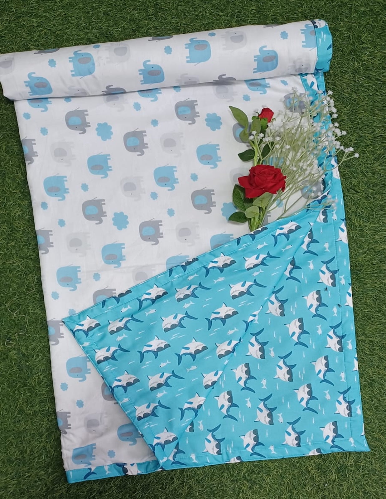 "Elephant & Shark" Reversible Cotton Kids Dohar