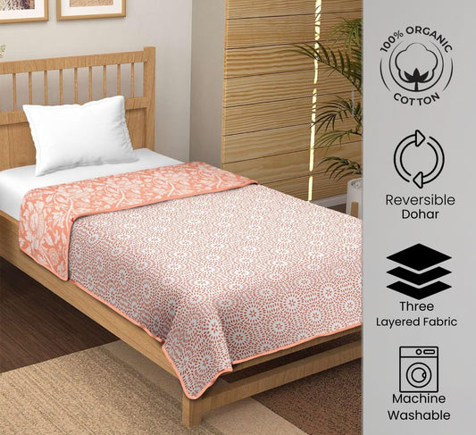 "Peach Blossom" Reversible Organic Cotton Dohar