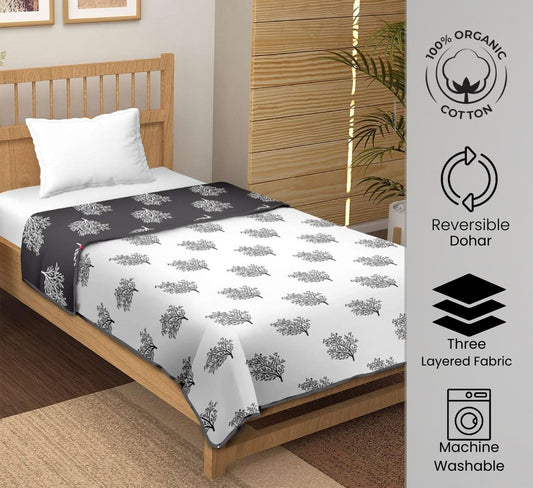 "Monochrome Grove" Reversible Organic Cotton Dohar