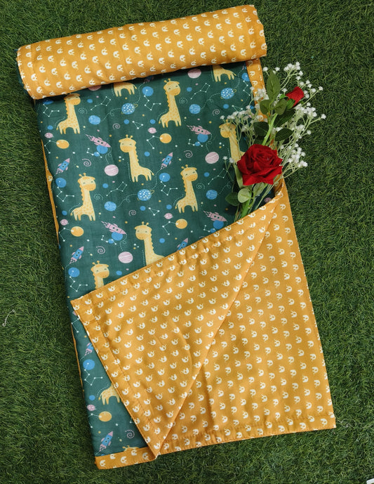"Giraffe Space & Elephant" Reversible Cotton Kids Dohar