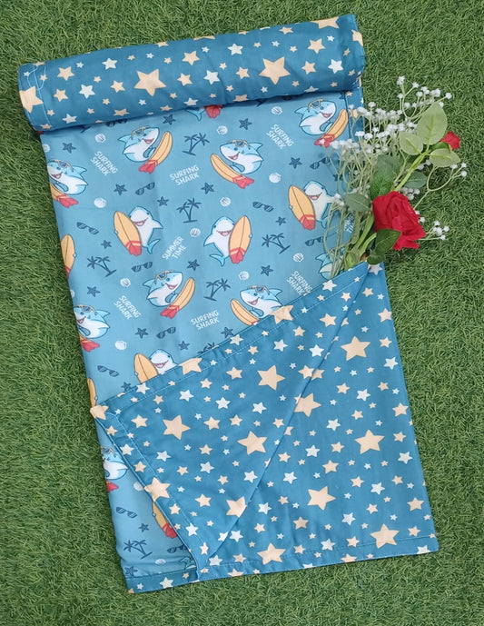 "Surfing Shark & Starry Night" Reversible Cotton Kids Dohar