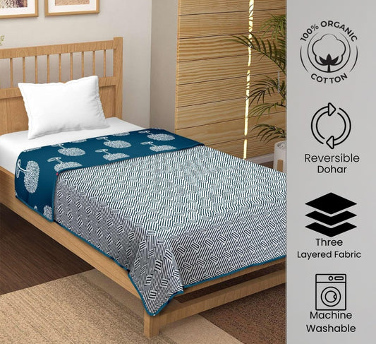 "Indigo Grove" Reversible Organic Cotton Dohar