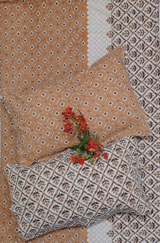 Terracotta Trellis King Size Cotton Bedsheet with Matching Pillow Covers – Premium Quality