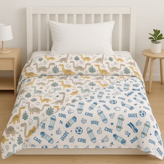 "Dino & Dude" Reversible Cotton Kids Dohar