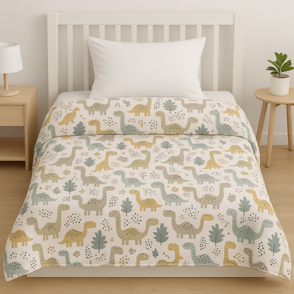 "Dino & Dude" Reversible Cotton Kids Dohar